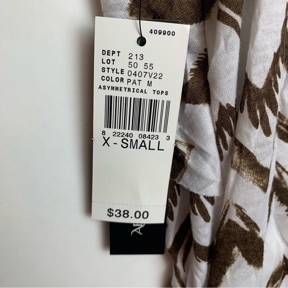 AB Studio White Brown Chevron Spaghetti Straps Fringe Blouse - Picture 12 of 16